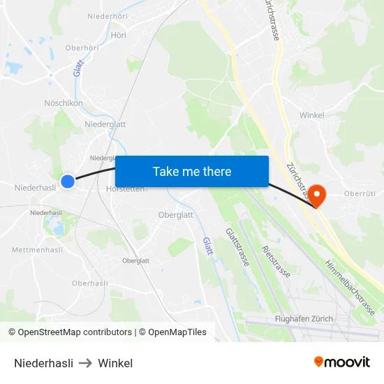Niederhasli to Winkel map
