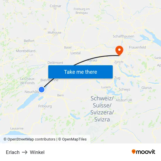 Erlach to Winkel map