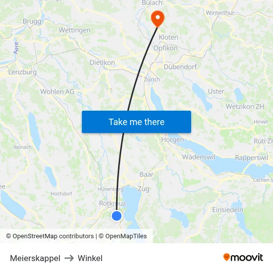 Meierskappel to Winkel map