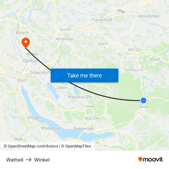 Wattwil to Winkel map