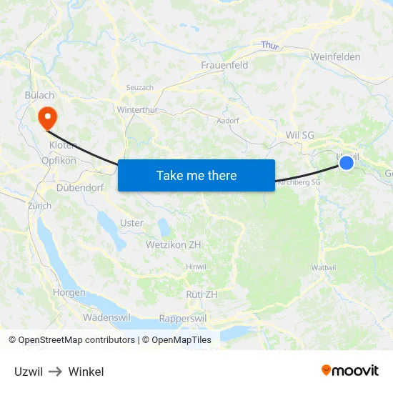 Uzwil to Winkel map