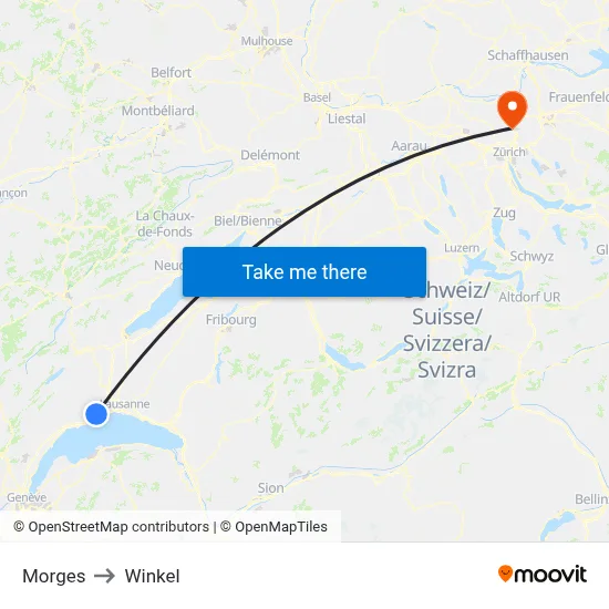 Morges to Winkel map