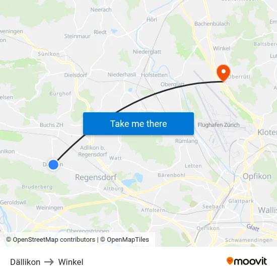 Dällikon to Winkel map