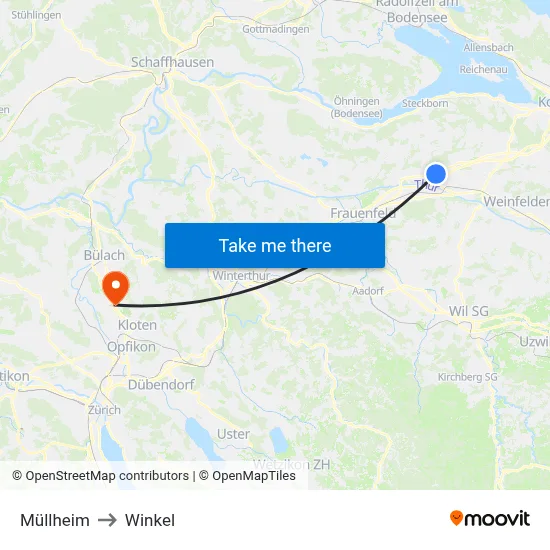 Müllheim to Winkel map