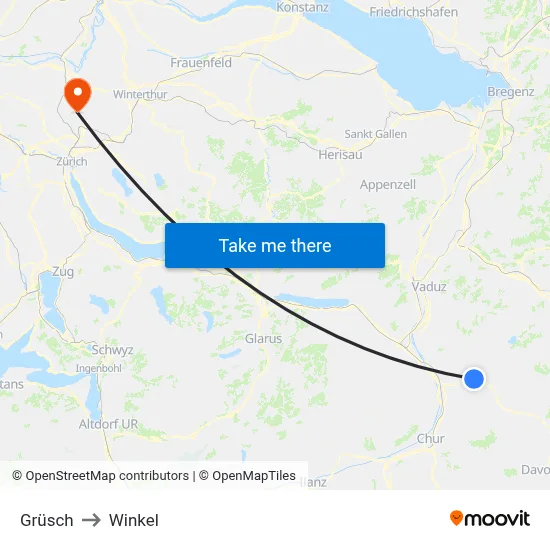 Grüsch to Winkel map