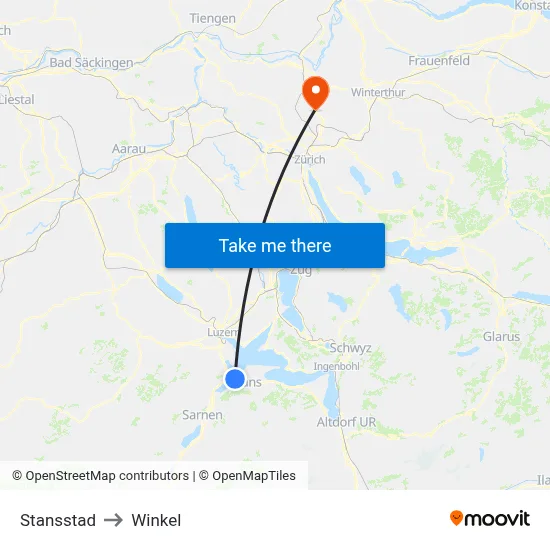 Stansstad to Winkel map