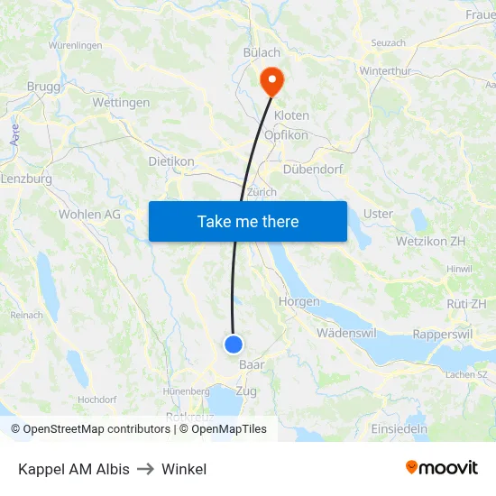 Kappel AM Albis to Winkel map