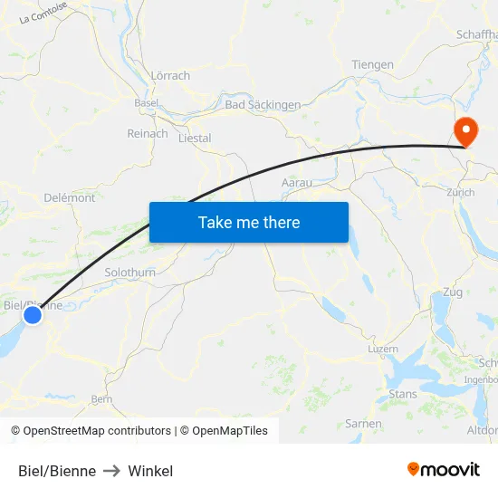 Biel/Bienne to Winkel map