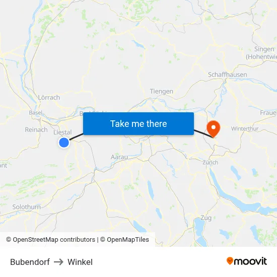 Bubendorf to Winkel map