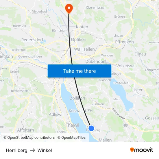 Herrliberg to Winkel map