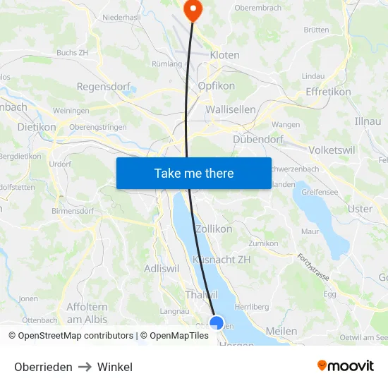 Oberrieden to Winkel map
