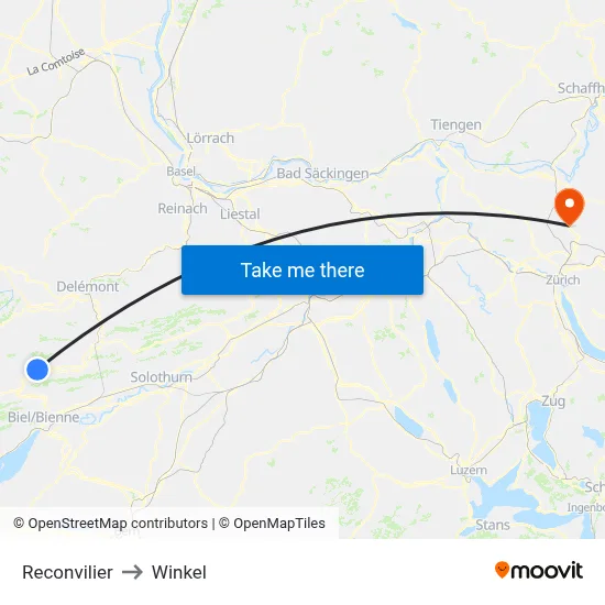 Reconvilier to Winkel map
