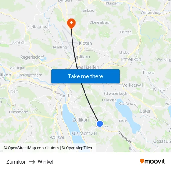 Zumikon to Winkel map