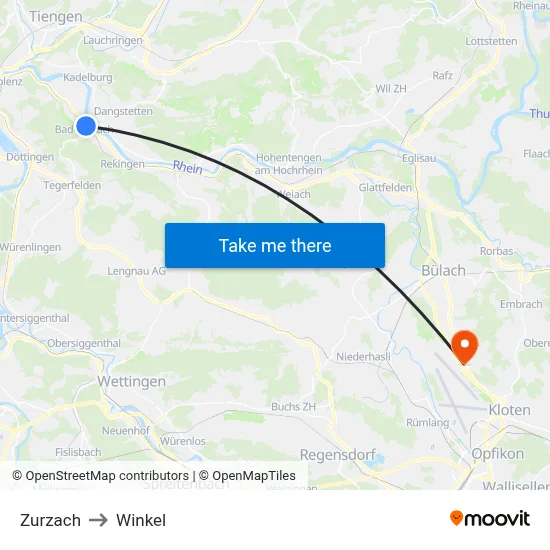 Zurzach to Winkel map
