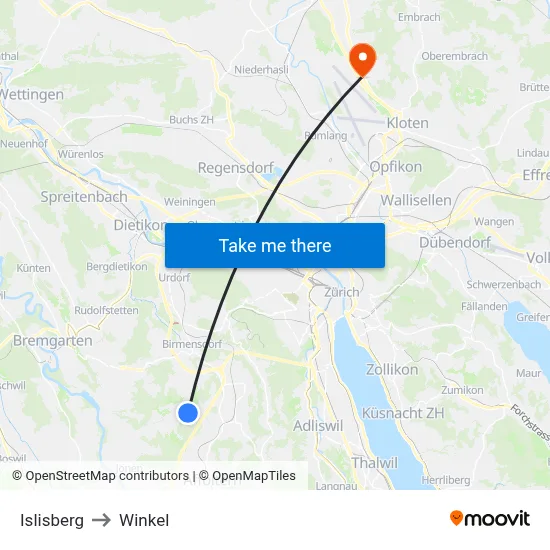 Islisberg to Winkel map