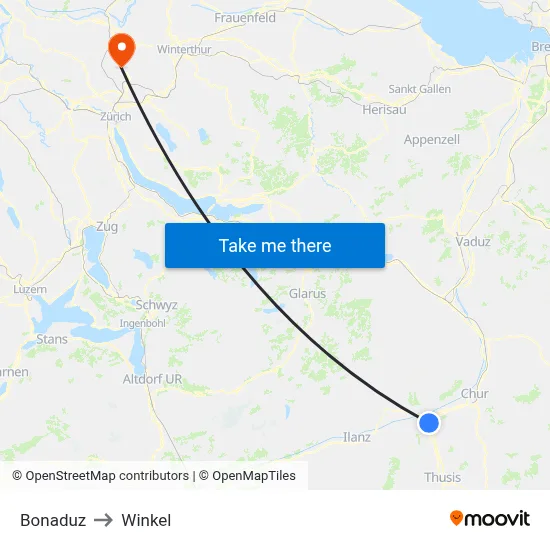Bonaduz to Winkel map