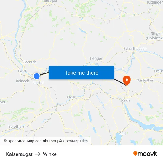 Kaiseraugst to Winkel map
