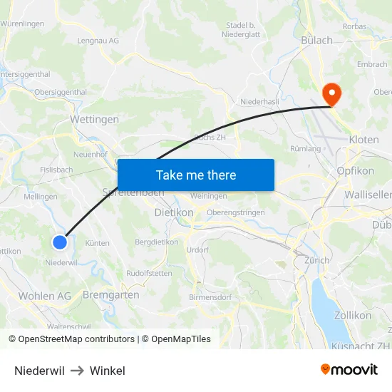 Niederwil to Winkel map