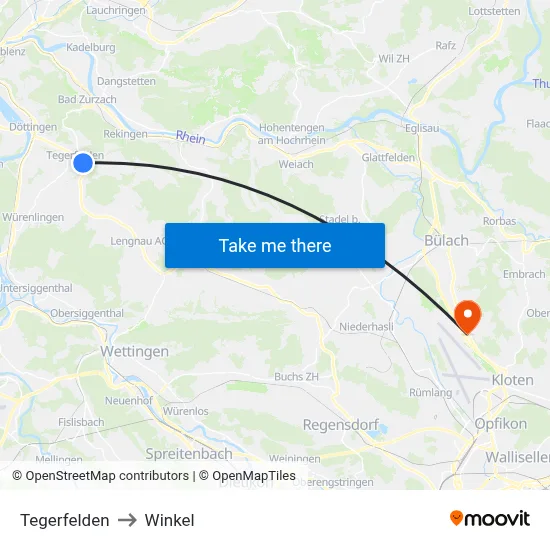 Tegerfelden to Winkel map