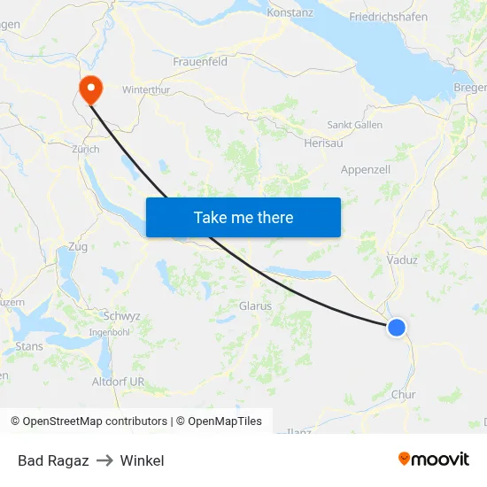 Bad Ragaz to Winkel map