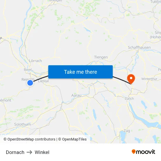 Dornach to Winkel map