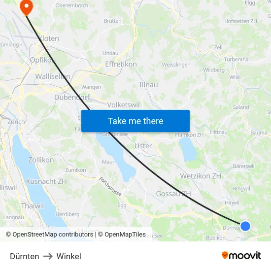 Dürnten to Winkel map