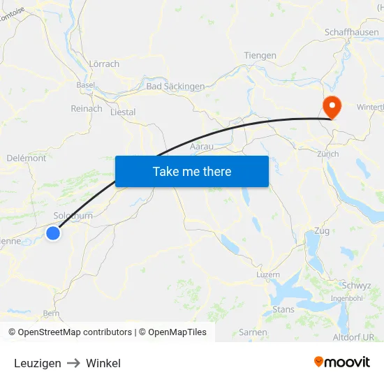 Leuzigen to Winkel map