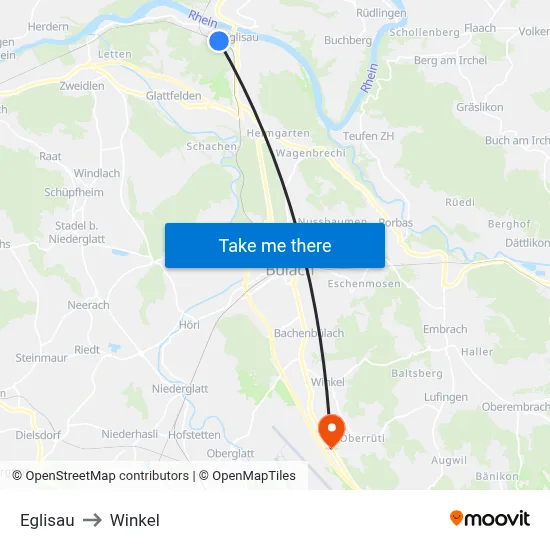 Eglisau to Winkel map
