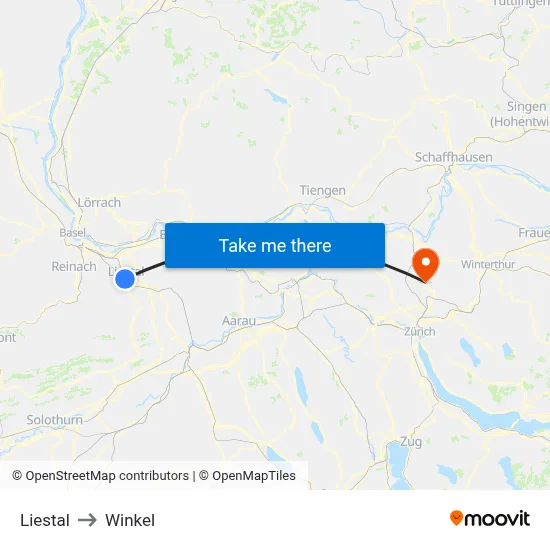 Liestal to Winkel map