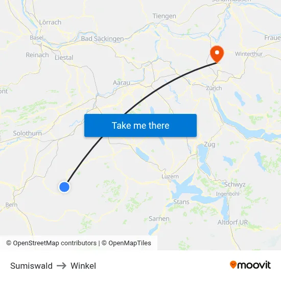 Sumiswald to Winkel map