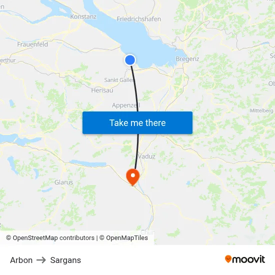 Arbon to Sargans map