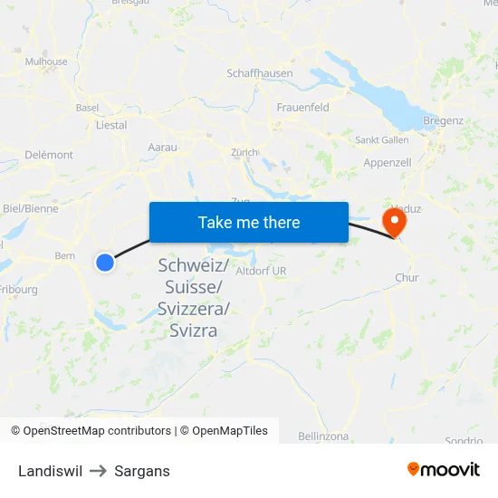 Landiswil to Sargans map