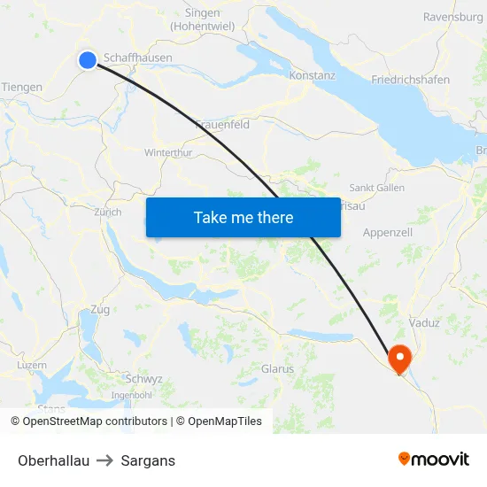 Oberhallau to Sargans map