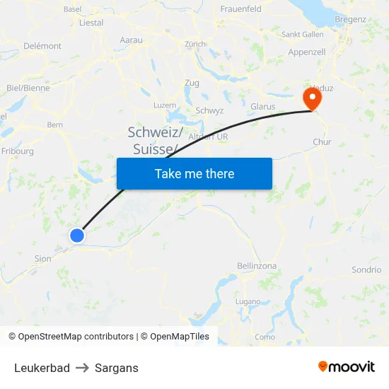 Leukerbad to Sargans map