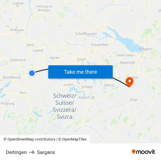 Deitingen to Sargans map