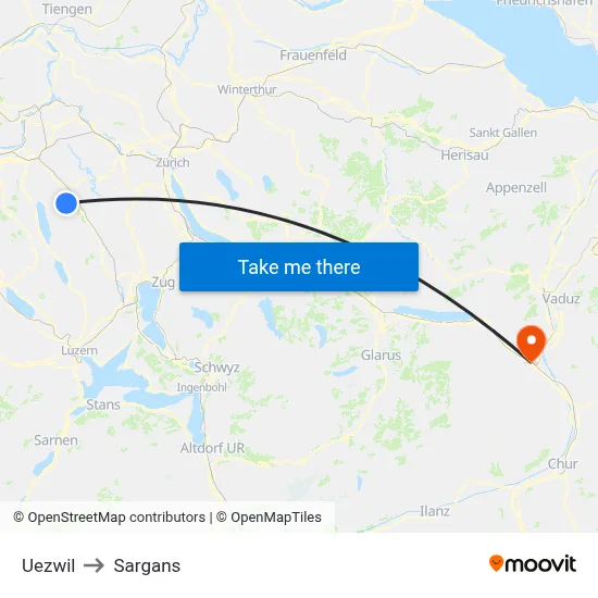 Uezwil to Sargans map