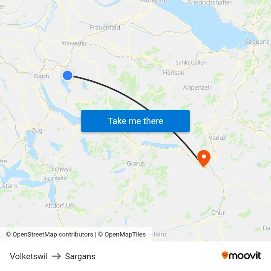 Volketswil to Sargans map