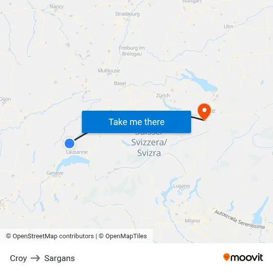 Croy to Sargans map