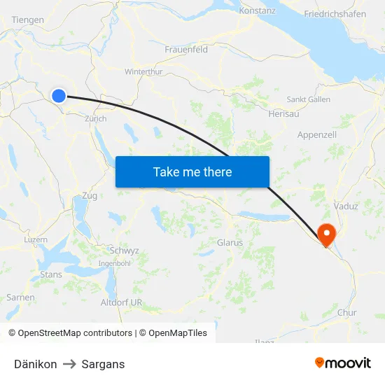 Dänikon to Sargans map