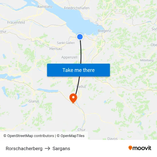 Rorschacherberg to Sargans map