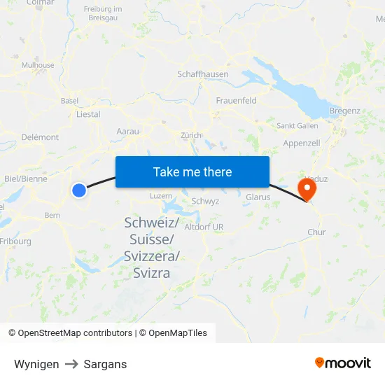 Wynigen to Sargans map