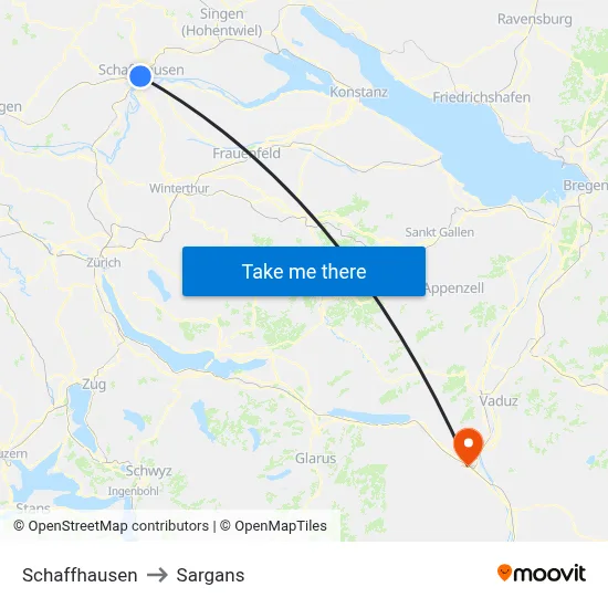 Schaffhausen to Sargans map