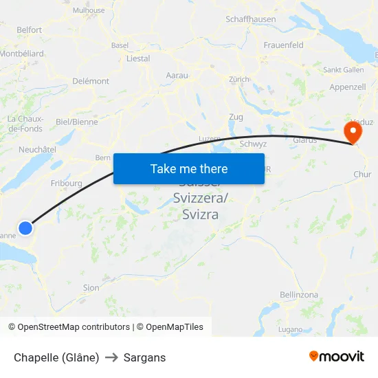 Chapelle (Glâne) to Sargans map