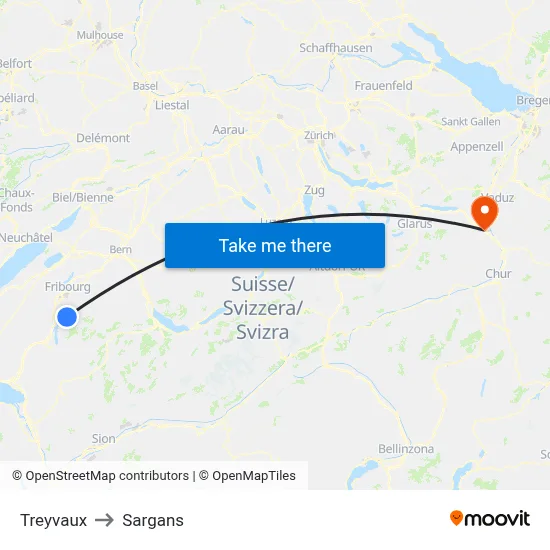 Treyvaux to Sargans map