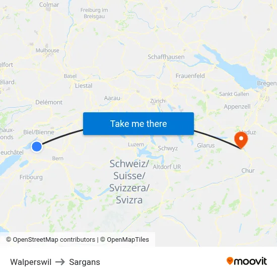 Walperswil to Sargans map