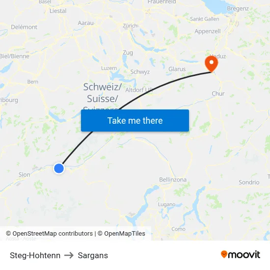 Steg-Hohtenn to Sargans map