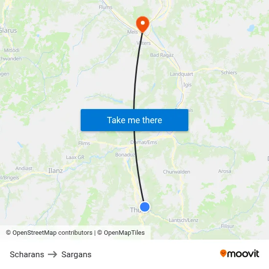 Scharans to Sargans map