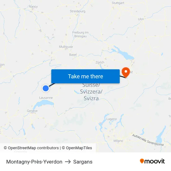 Montagny-Près-Yverdon to Sargans map