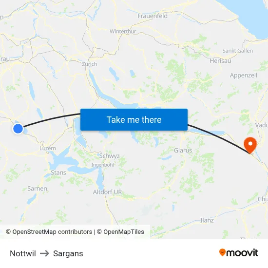 Nottwil to Sargans map