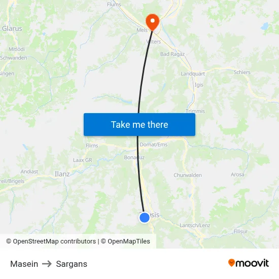 Masein to Sargans map